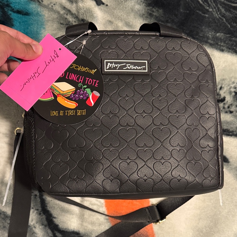 Betsey Johnson Black Heart-Embossed Lunch Tote